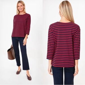 Tuckernuck Pomander Place Becs Tee Red Navy Blue Striped 3/4 Sleeve Size Large